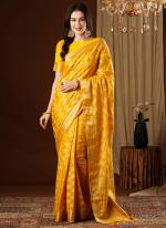 Pure Georgette Yellow Festival Wear Weaving Saree